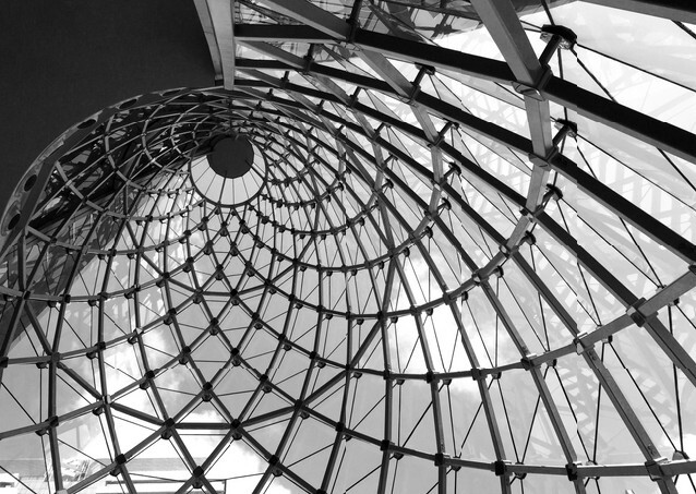 Whirl architecture rooftop in black and white